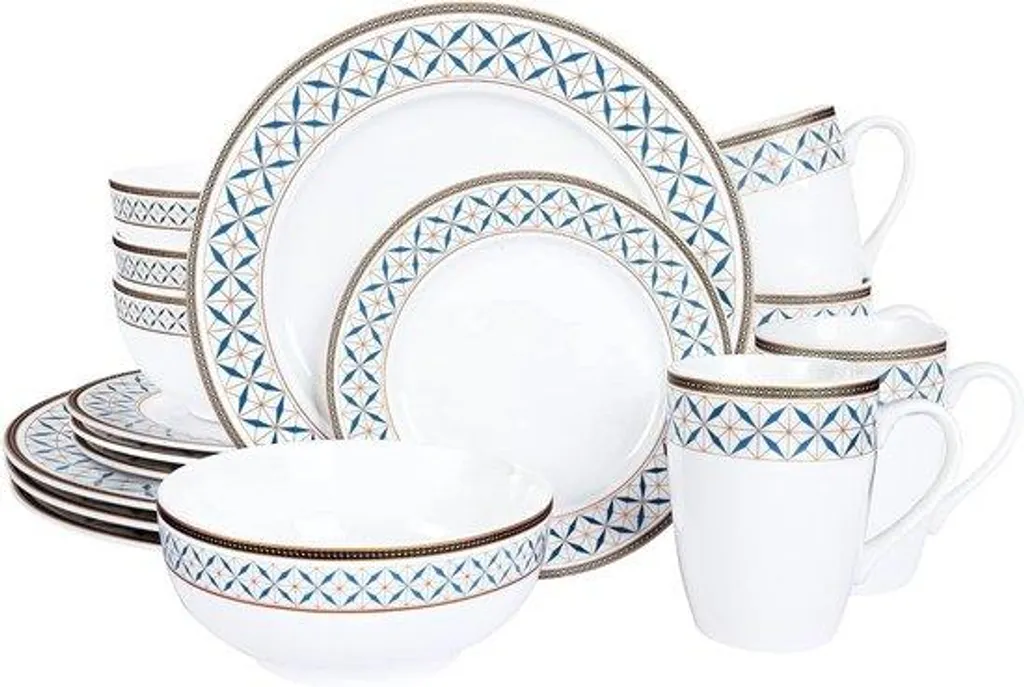 Set de table complet pour 4 personnes gris bleu et or style moderne - 5