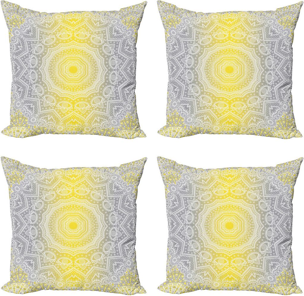ABAKUHAUS Grau und Gelb Kissenbezug Set (4 Stück), Boho Ombre Alt, Moderner Doppelseitiger Digitaldruck, 50 cm x 50 cm, gelb Grau