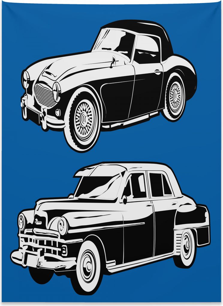Abakuhaus Autos Wandteppich, Schwarz-Weiß-Fahrzeug aus Weiches Mikrofaser Stoff Kein Verblassen Klare Farben Waschbar, 110 x 150 cm, Marineblau We...