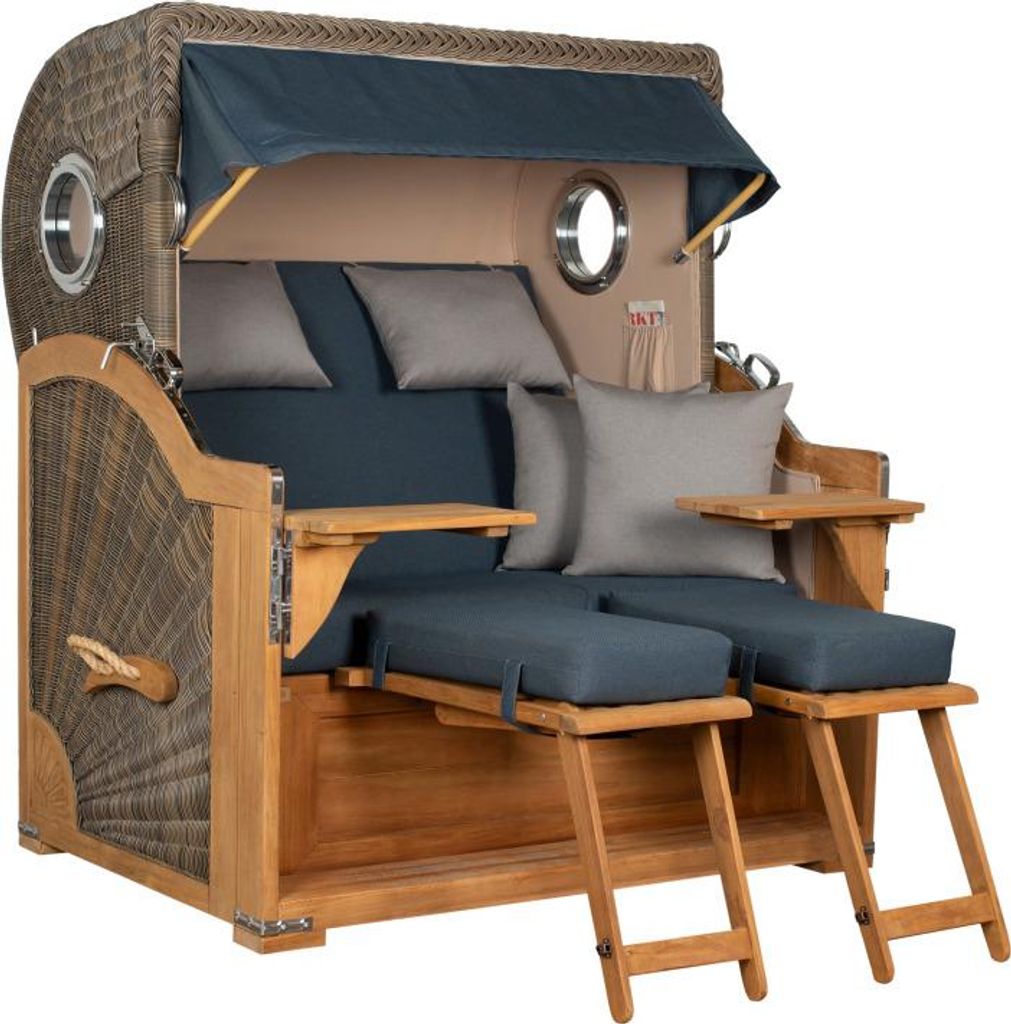 Strandkorb Westerland Teak Bullauge PE Grey Dessin 593