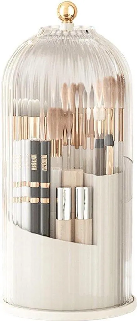 Rangement maquillage pour coiffeuse rotatif 360° et couvercle blanc