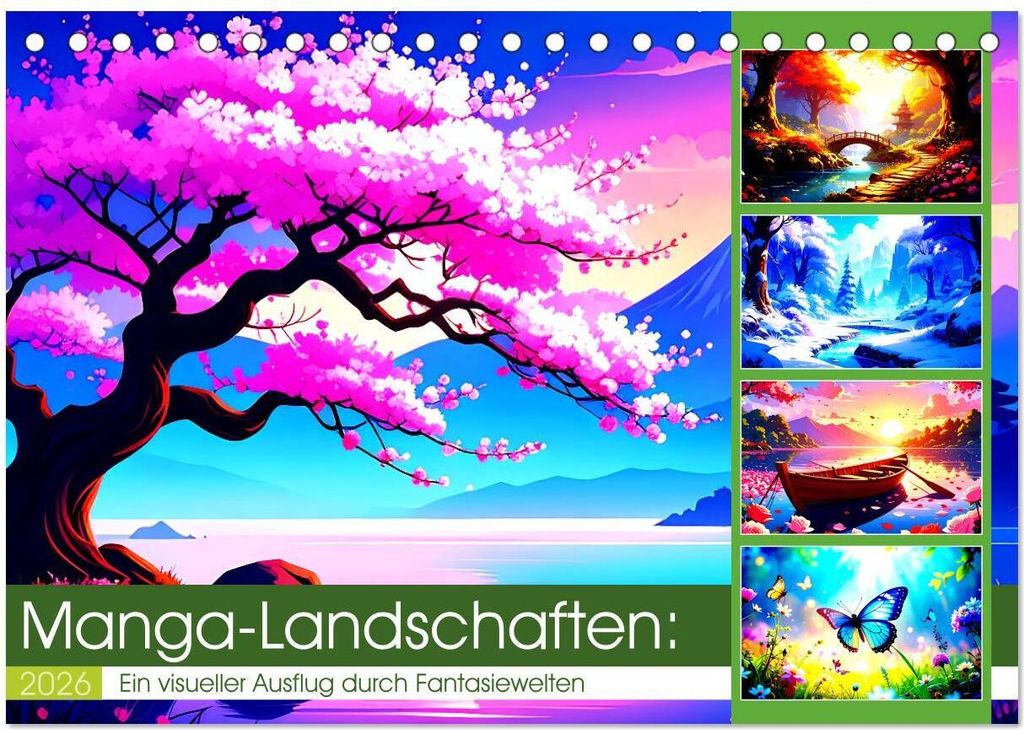 Manga-Landschaften: Ein visueller Ausflug durch Fantasiewelten (Tischkalender 2026 DIN A5 quer), CALVENDO Monatskalender