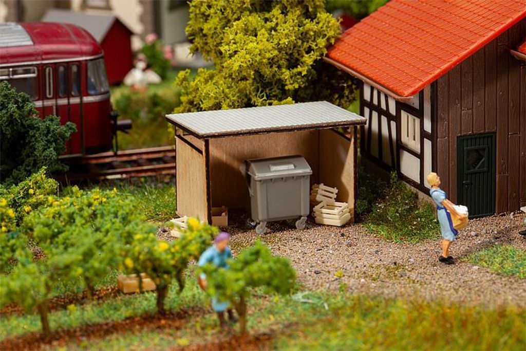 Faller 180300 - 1/87 / H0 Mülltonnenunterstand mit Wertstoffbehälter - Neu
