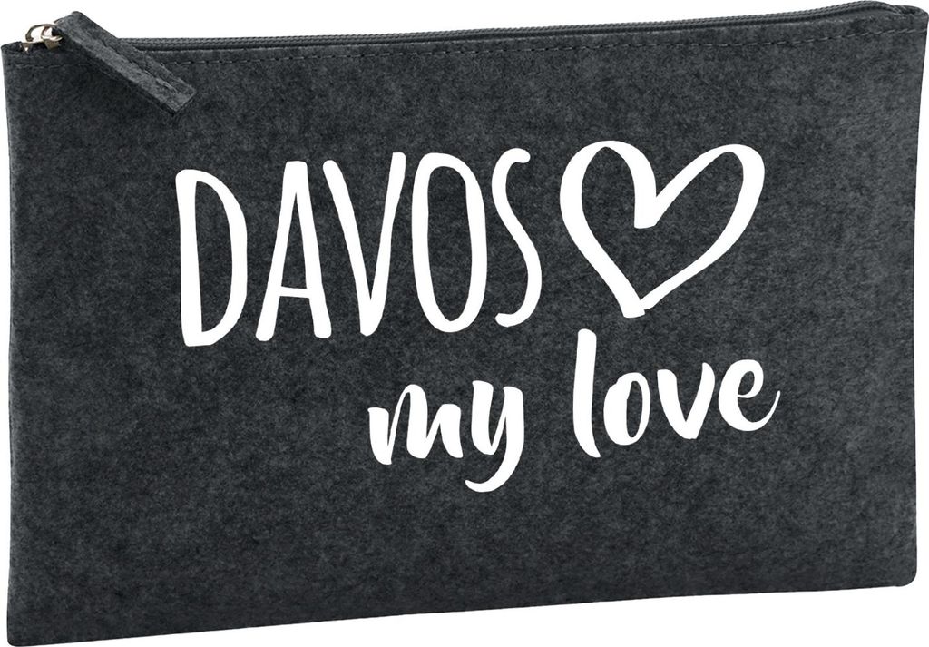 Huuraa Kulturbeutel Davos my love 1 Liter Charcoal Filz Kosmetiktasche Geschenkidee
