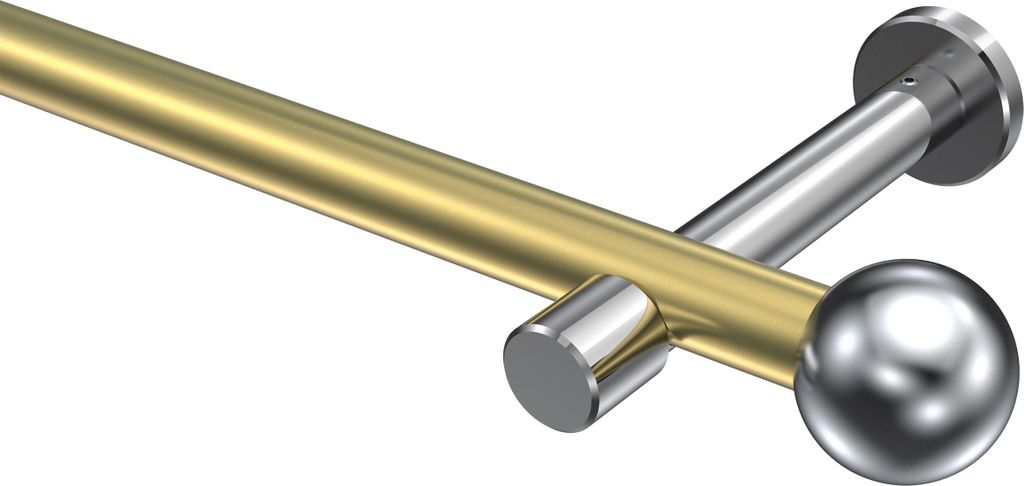 Interdeco Gardinenstange / Vorhangstange Messing-Optik / Chrom, Typ Prestige Luino (Kugel) ohne Ringe, 20 mm Ø 1-läufig, 180 cm