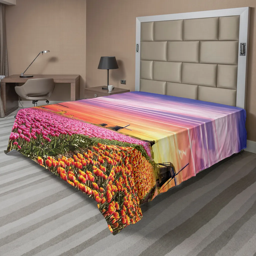 Drap Plat Coloré Anti-Ternes pour Lit, Motifs Paysage Durable 244x205