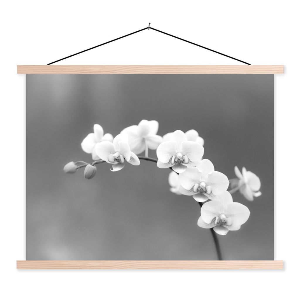 MuchoWow Textilposter Orchidee - Blumen - Pflanze - Weiß - Lila 40x30 cm mit holzfarbenen Rahmen