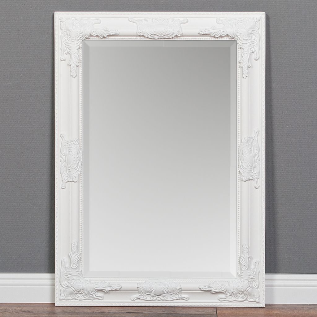 Eleganter Barock-Spiegel BESSA 80x60cm weiss Holzrahmen
