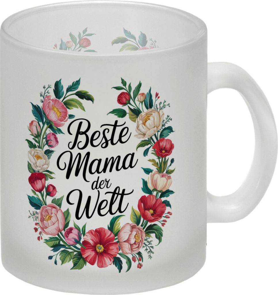 Beste Mama der Welt Glas Tasse Blumenkranz