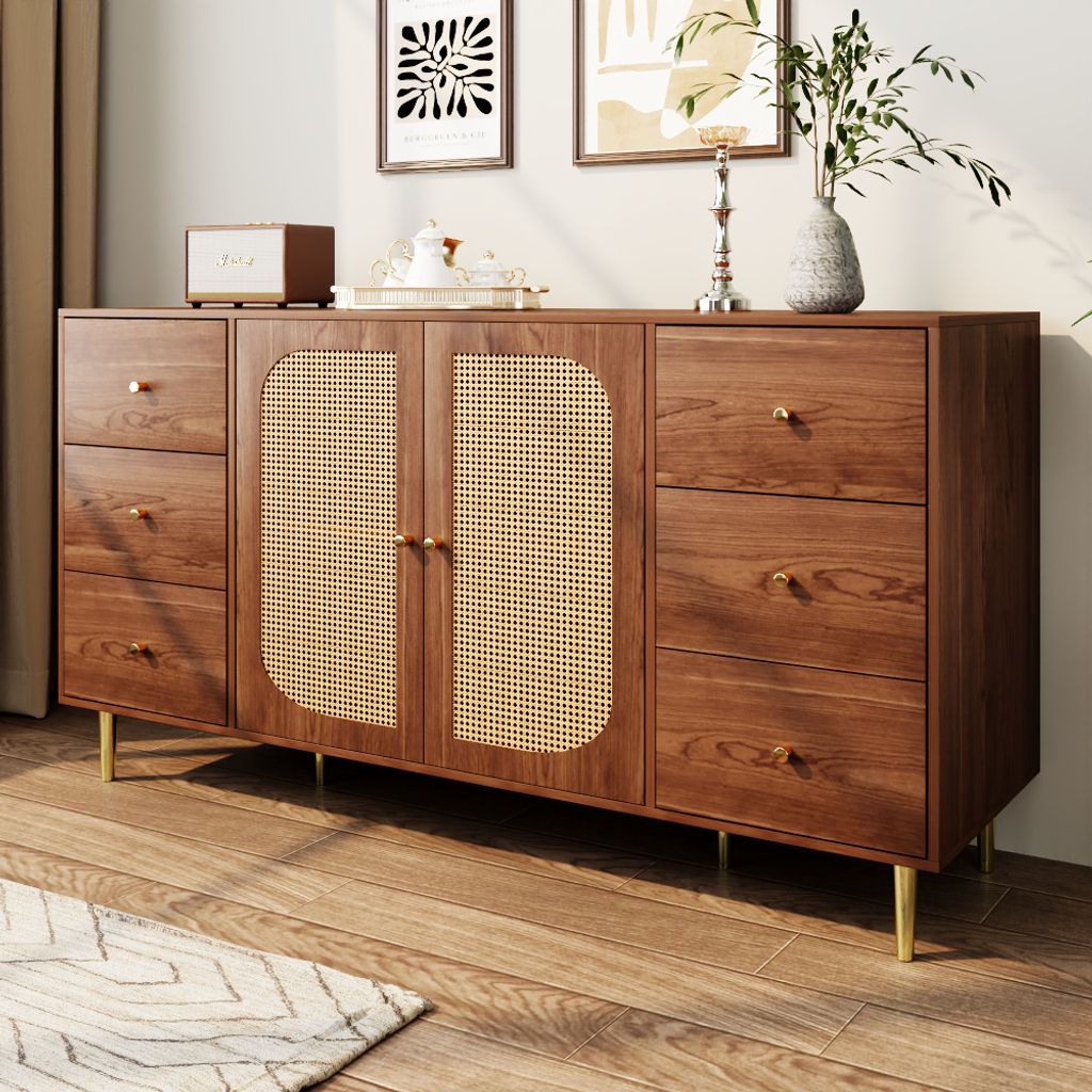 STILVORA Sideboard mit PE-Rattantür,Aufwahrungsschrank Kommode mit Schublade,Beistellschrank für Küche,Wohnzimmer&Schlafzimmer,braun