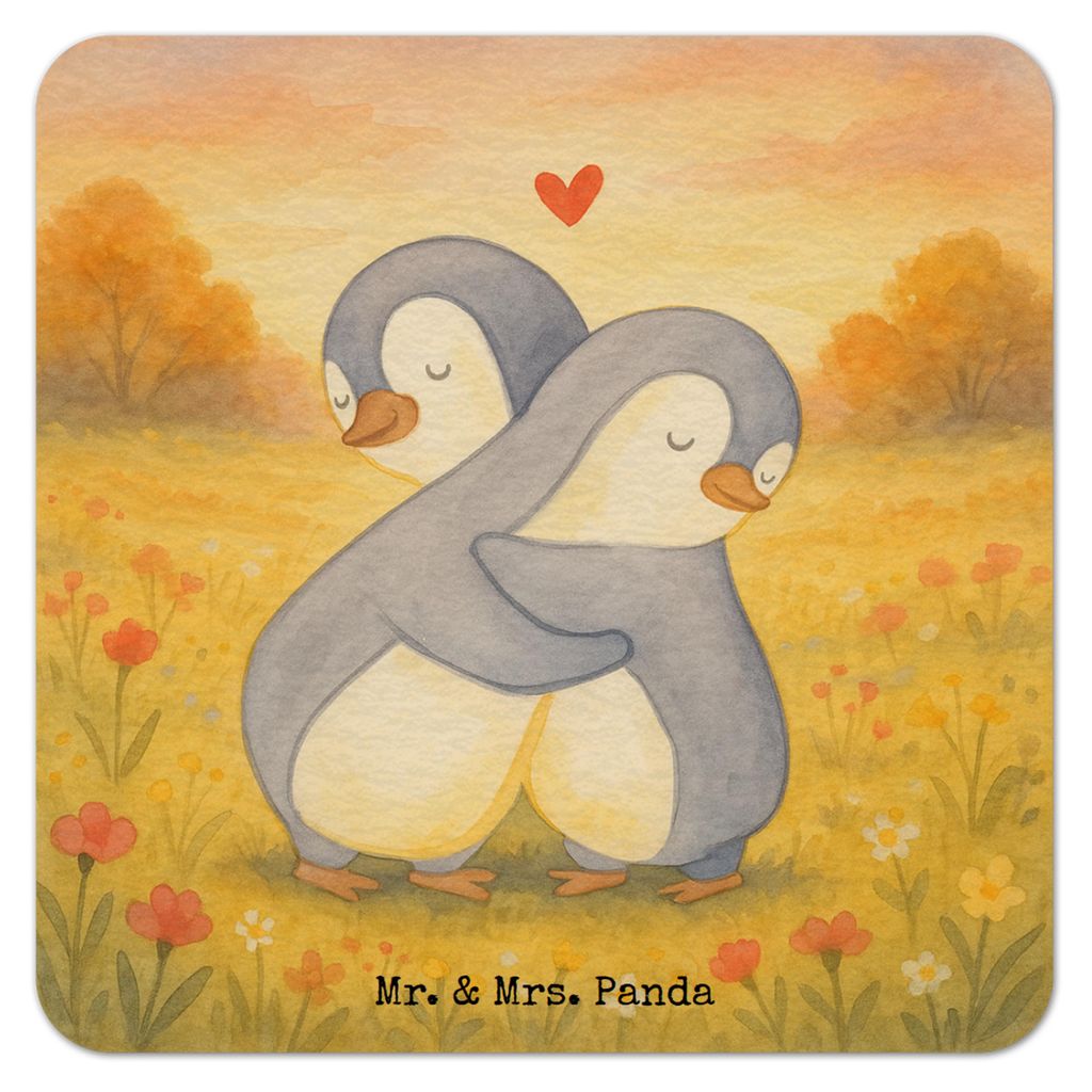 Mr. & Mrs. Panda Bierfilzl Pinguine Kuscheln Design 100er Set - Weiß - Geschenk, für Freundin, Tassenuntersetzer, Hochzeitstag, Getränkeunterset...