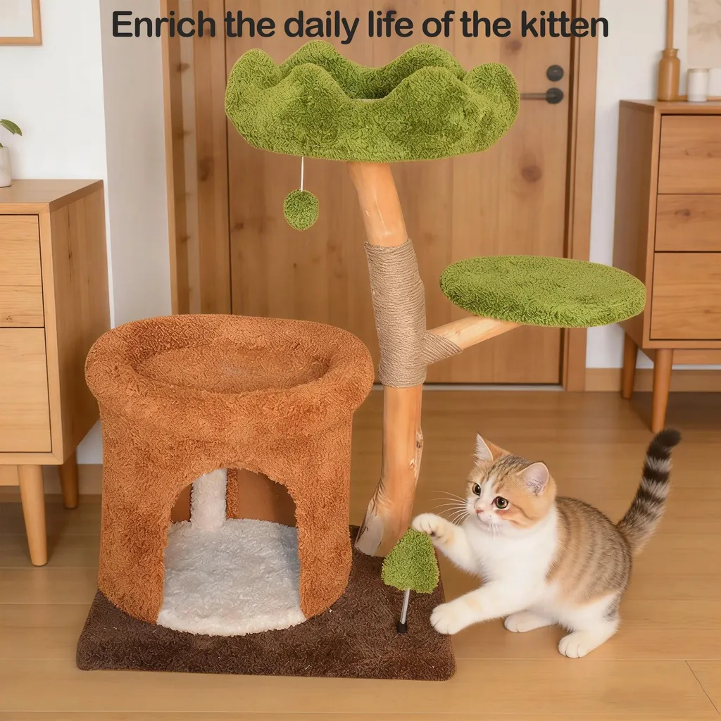 Katzenvilla Arbre à Chat en Bois 3 Niveaux Design Épuré pour Intérieur - 4