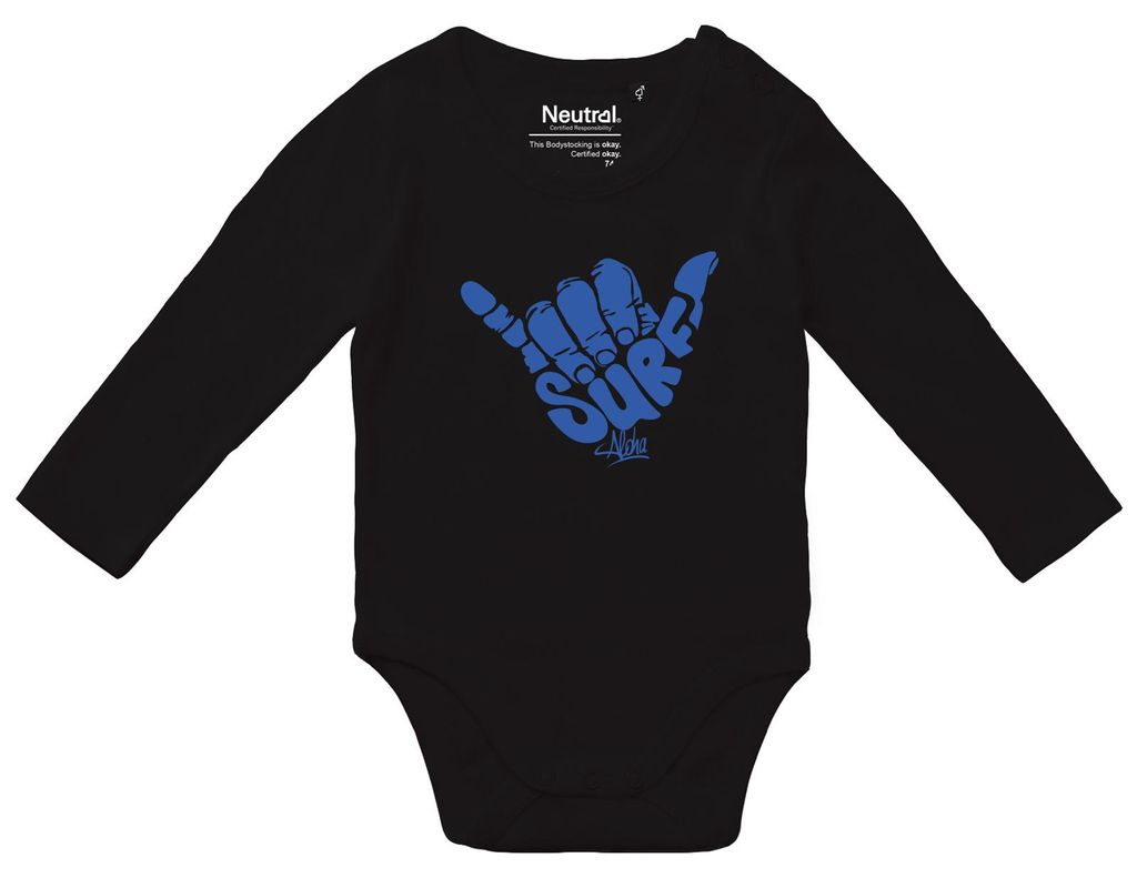 Huuraa Baby Body Hang Loose Surf Aloha 62 Black Baumwolle Fairtrade Langarmbody Geschenkidee