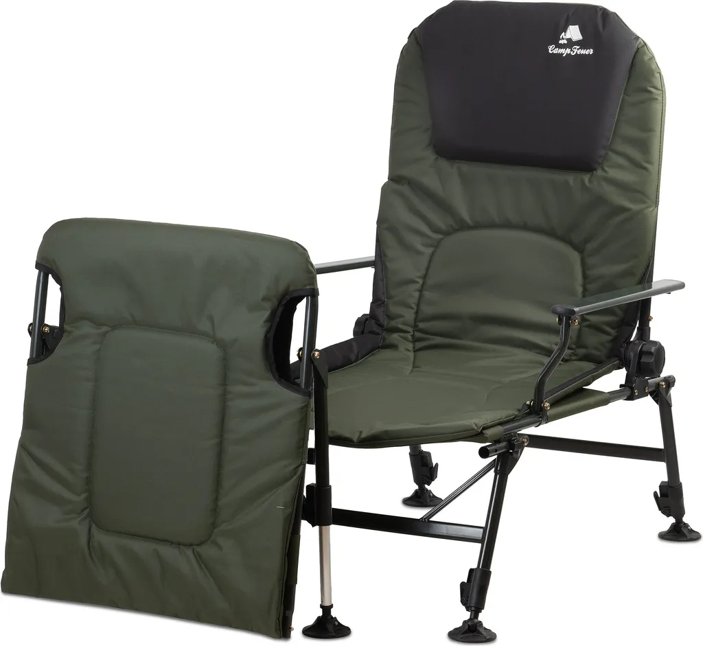 CampFeuer Chaise de Pêche 2en1 Verte et Noire avec Repose-Pieds Amovible