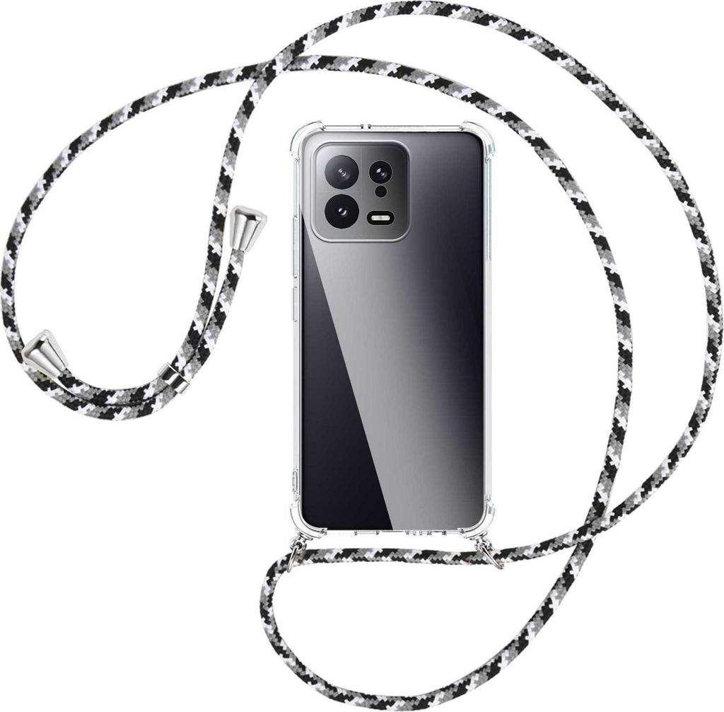 Handykette Backcover-Schutzhülle mit Band (Metall silberfarben) für Xiaomi 13 (6.28'') - schwarz/grau/weiß