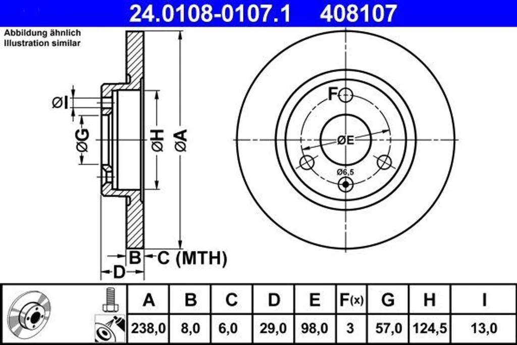 Disque de frein ATE 24.0108-0107.1 OE 95661810 pour Saxo et Peugeot 106