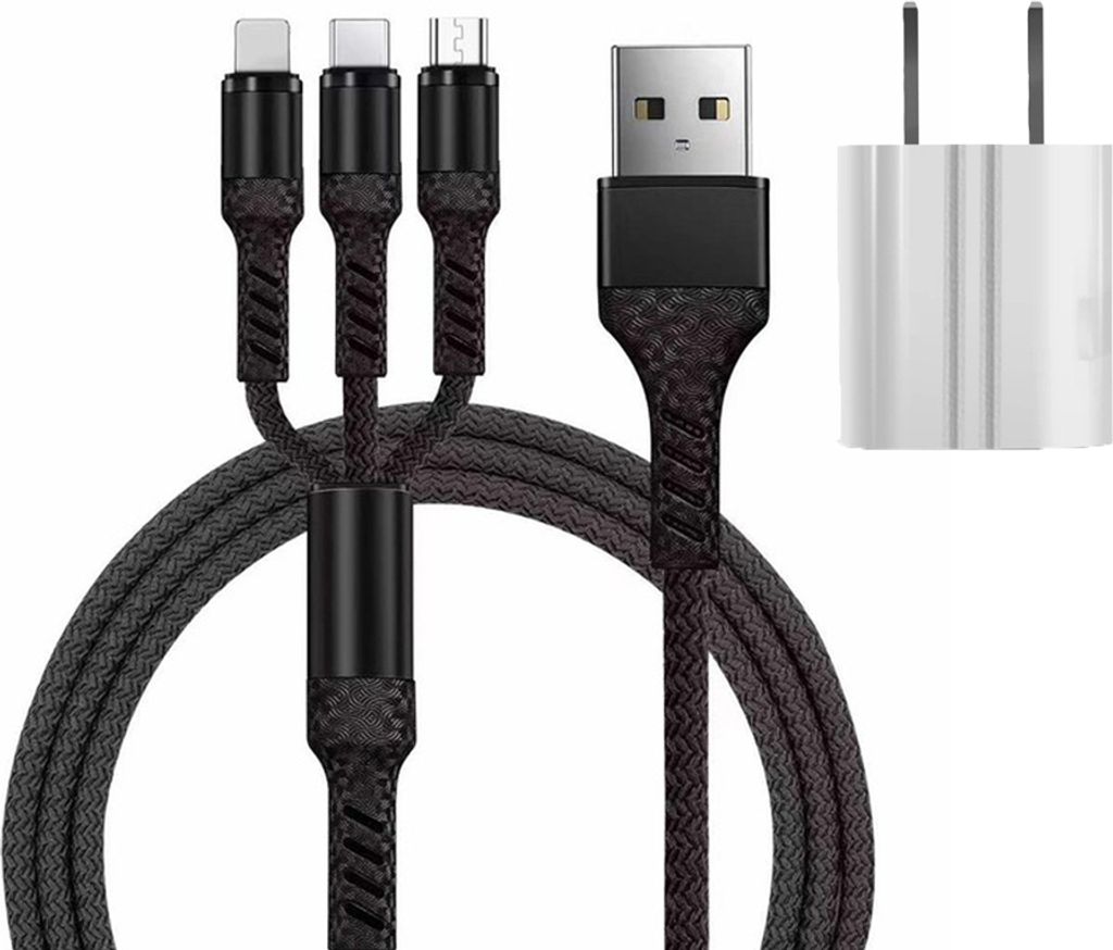 SIMU 3-in-1-Gewebe 1.2M Handy peripheral Sicheres Aufladen Datenkabel Set schwarz