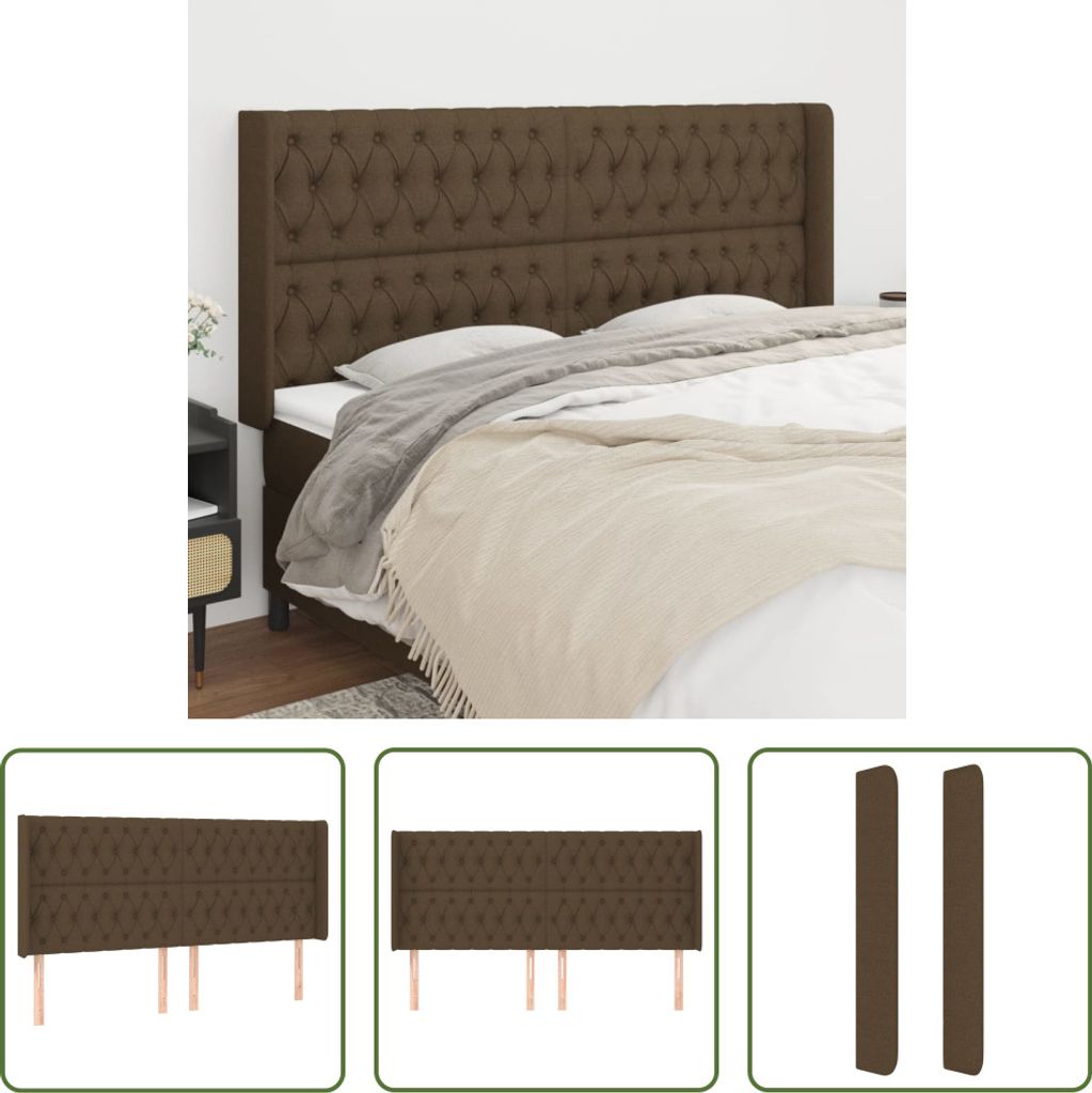The Living Store Kopfteil mit Ohren Dunkelbraun 183x16x118/128 cm Stoff