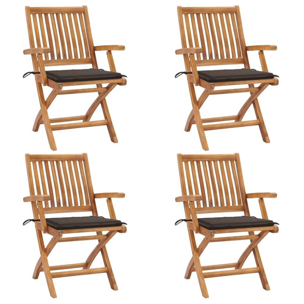 The Living Store Klappbare Gartenstühle mit Kissen 4 Stk. Massivholz Teak