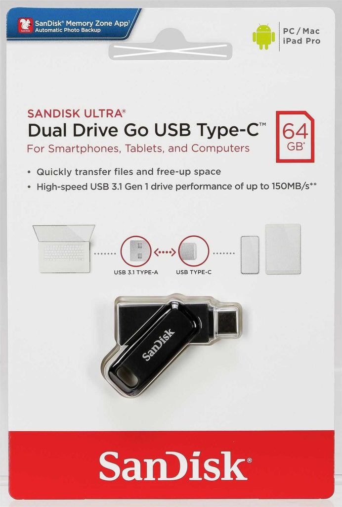 SANDISK Disque USB double Go Ultra 64 Go, USB-C et USB 3.1 Image du produit 