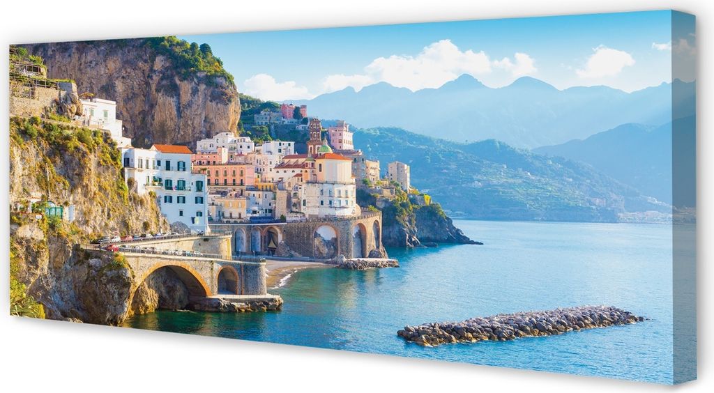 Leinwandbild 125x50 Wandkunst Italien Küste Meer Gebäuden