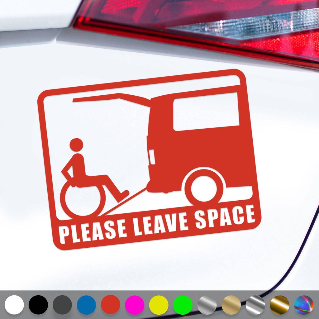 PantherPixel Rollstuhl Aufkleber Rampe Behindert Abstand Halten Sticker Auto Geschenkidee Farbe Rot