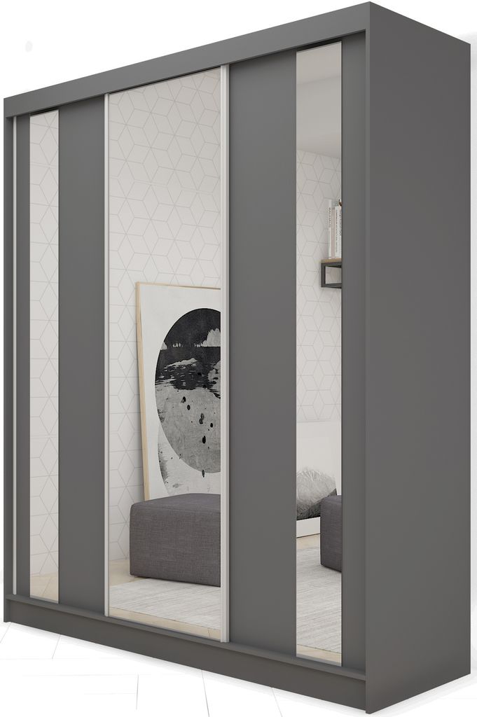 180 cm Kleiderschrank Gabo mit Spiegel inklusive 3 Schiebetüren Schwebetürenschrank (Farbe: graphit)