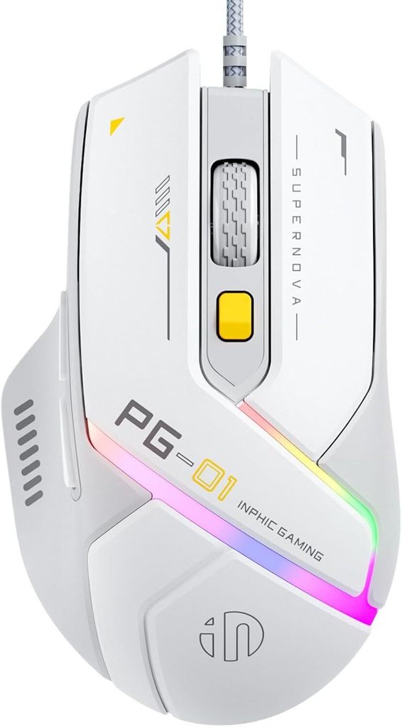 PG1 Gaming Maus mit Kabel, 12800 DPI Hochpräzise, 6 programmierbare Tasten, atmungsaktive RGB Hintergrundbeleuchtung Ergonomische PC Maus Kabel