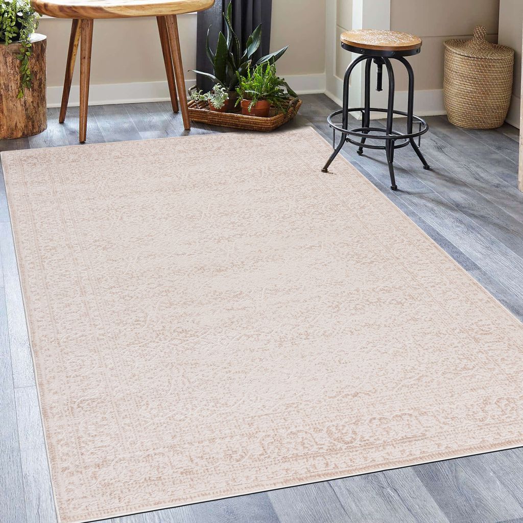Kurzflor Teppich Mazovia - Abstrakt Beige Teppich für Wohnzimmer, Schlafzimmer gut für Fußbodenheizung - 80 x 150 cm