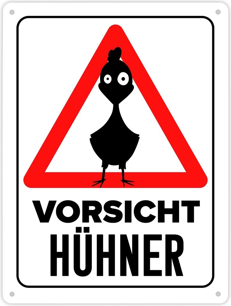 Vorsicht Hühner Metallschild XL in 21x28 cm mit Huhn Silhouette