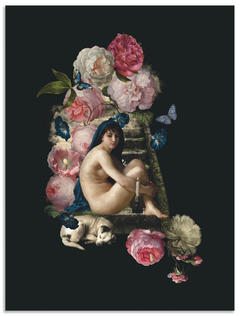 ARTland Wandbild Alu für Innen & Outdoor Nackte Venus mit Hund Größe: 45x60 cm