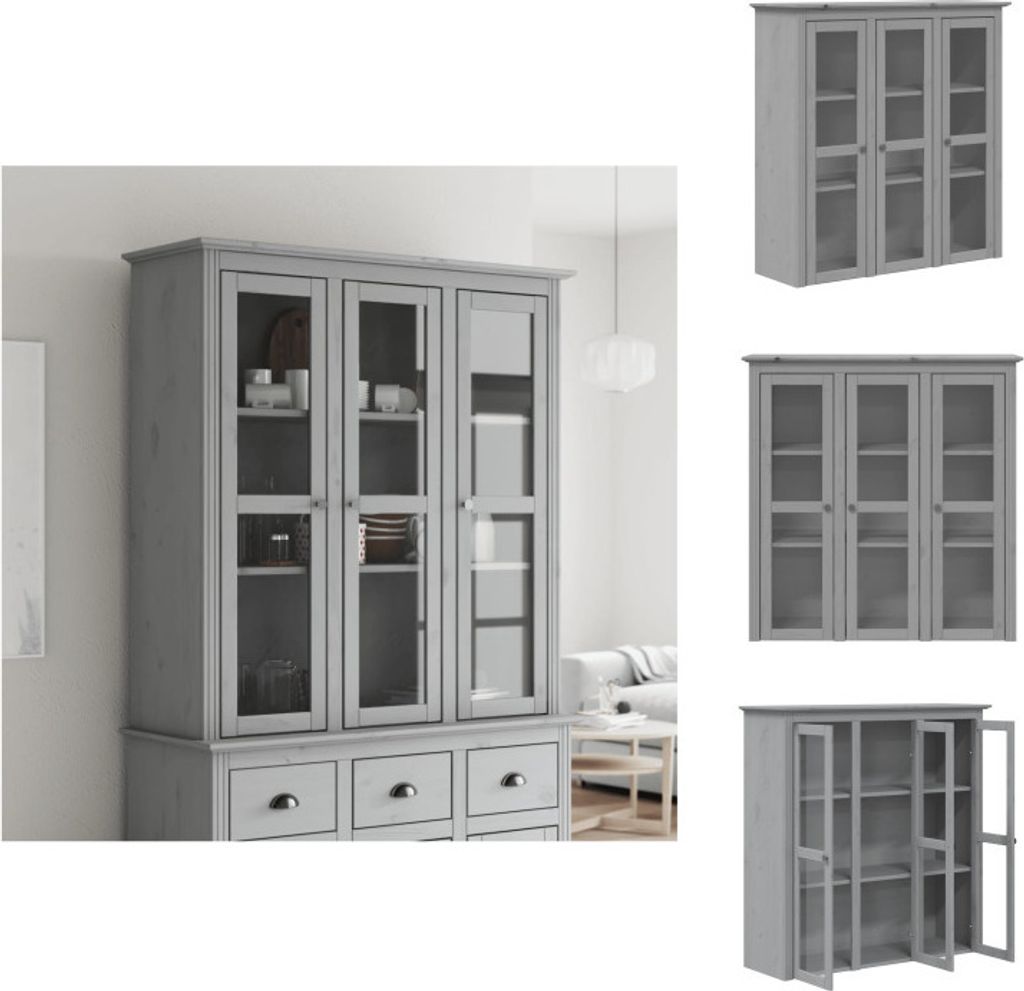 vidaXL Vitrinenschrank mit Glastüren BODO Grau Massivholz Kiefer - Sideboards
