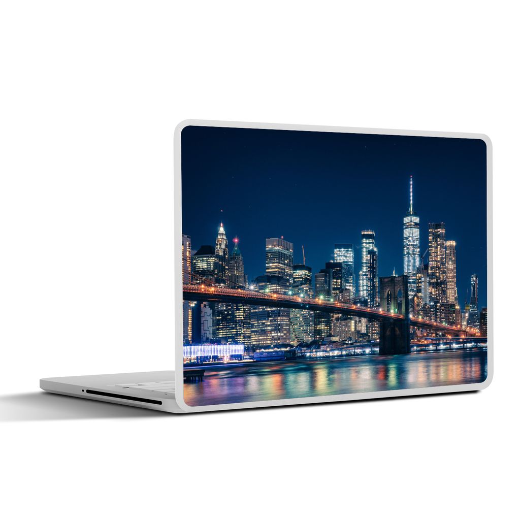 MuchoWow Laptop Aufkleber Sticker Cover New York - Nacht - Brooklyn Bridge 30x22 cm - Laptop-Sticker