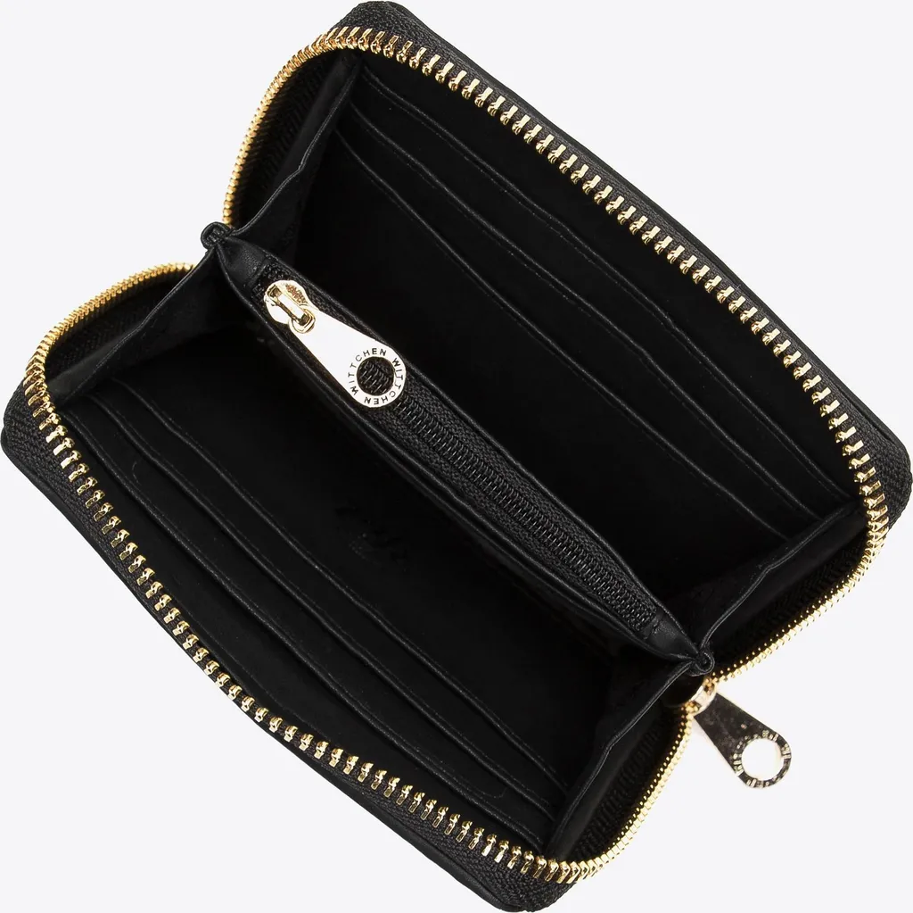 Mini-porte-monnaie coton à motifs crème et noir avec fermeture sécurisée