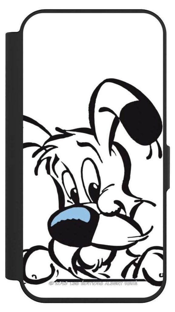 NIVOCASE Klapphülle für Apple iPhone 15 Pro Handyhülle aus Kunst Leder NIVOflip schwarz Comic Idefix Offizielles Lizenzprodukt