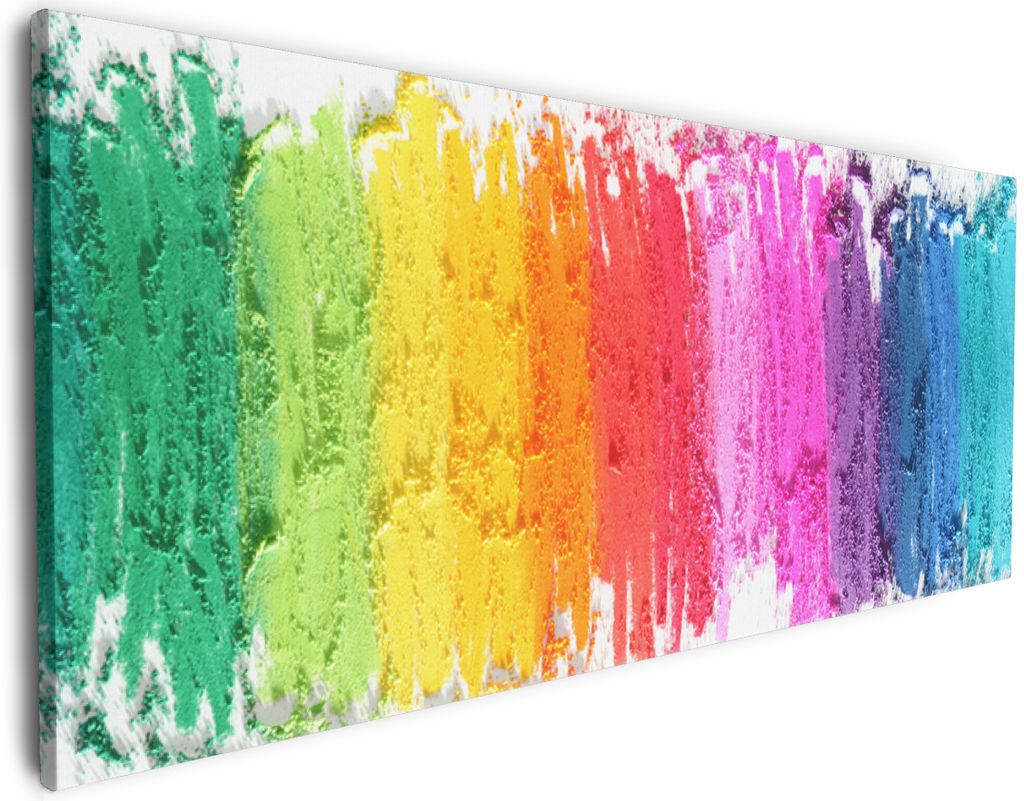 Wallario Premium Leinwandbild Regenbogenstreifen auf weißem Hintergrund - Bunter Anstrich in Größe 60 x 150 cm
