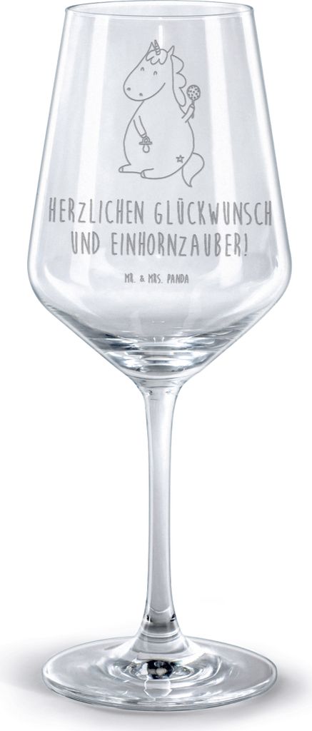 Mr. & Mrs. Panda Rotweinglas mit Gravur Einhorn Baby - Transparent - Geschenk, Unicorn, Eltern, Geburtstag, Mutter, Einhörner, weinglas graviert, ...