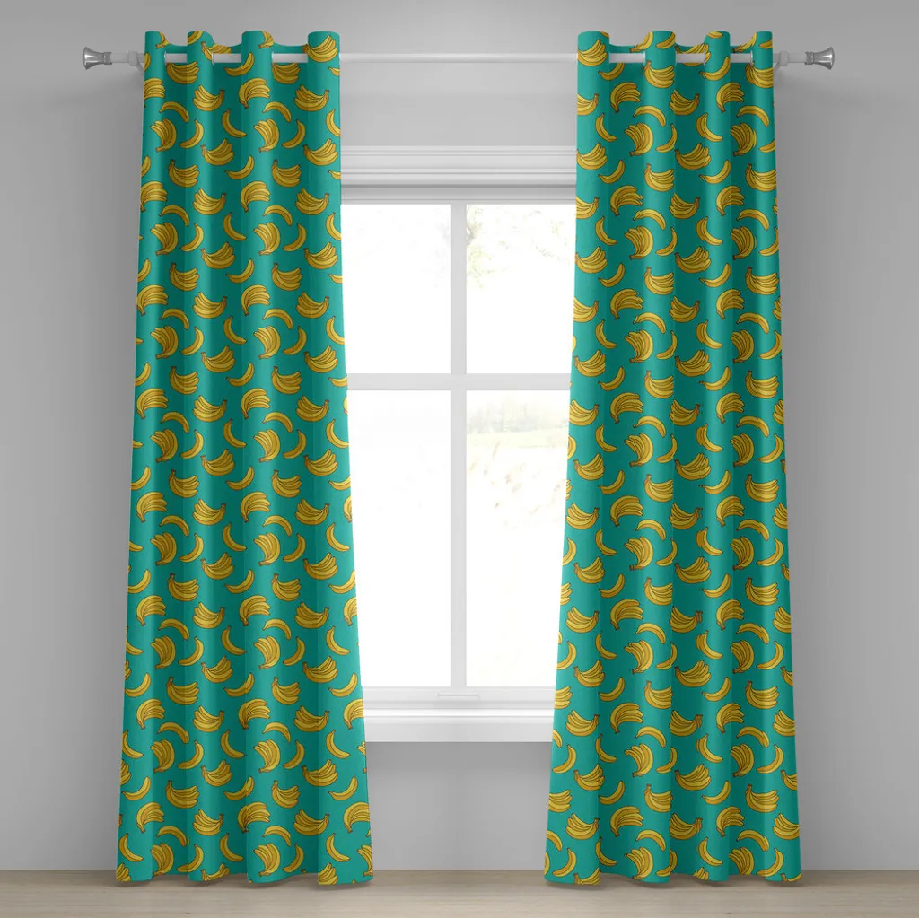 Rideau à œillets 280x175 cm ABAKUHAUS Jaune et Bleu Bananes Tropicales