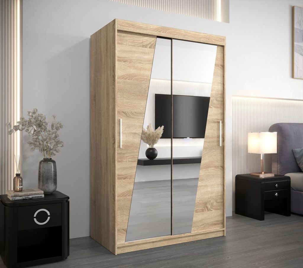 Kleiderschrank mit Spiegeln KAMILA – Breite 120 cm, Sonoma-Eiche