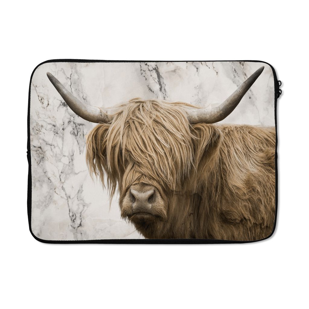 MuchoWow Laptop Hülle 14 ZollSchottischer Highlander - Marmor - Tiere Laptoptasche - Laptoptasche - Stoßsicher - Schutzhaube