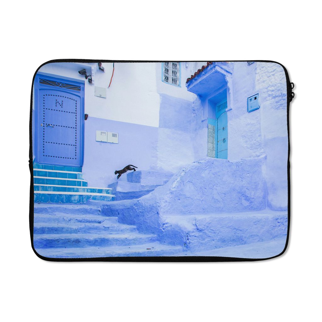 MuchoWow Laptop Hülle 17 Zoll Laptoptasche Straße - Blau - Türen - Architektur - Zipper - Schutzabdeckung
