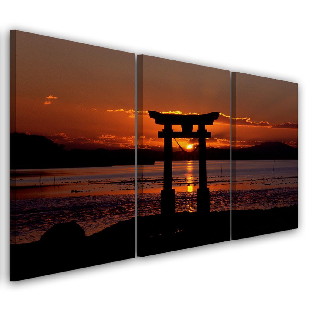 Triptychon auf leinwand orange landschaften 90x60 cm Feeby orange wandbild bereit zum aufhängen
