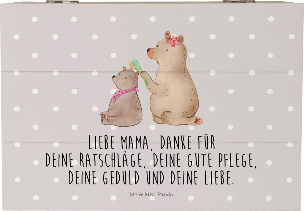 Mr. & Mrs. Panda Holzkiste Bär Kind 22 x 15 cm - Grau Pastell - Geschenk, Holzbox, Aufbewahrungsbox aus Holz, Mutter, schatzkiste, Aufbewahrungski...