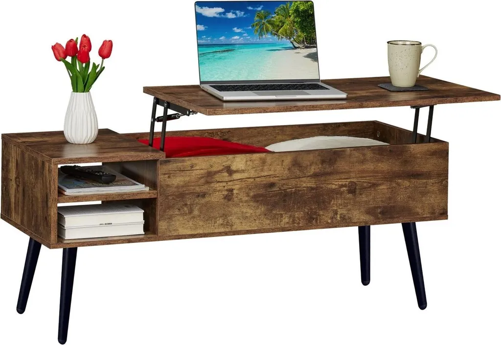 Table basse pour manger devant la télé - Plateau relevable et rangement - 6