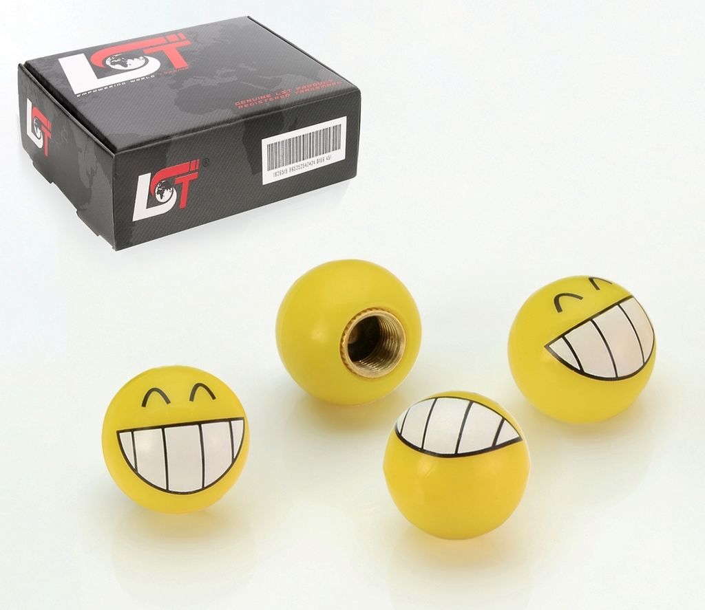 4x Ventilkappe Reifenventil Kappe Smiley Grinsen Gelb für VW SEAT SKODA