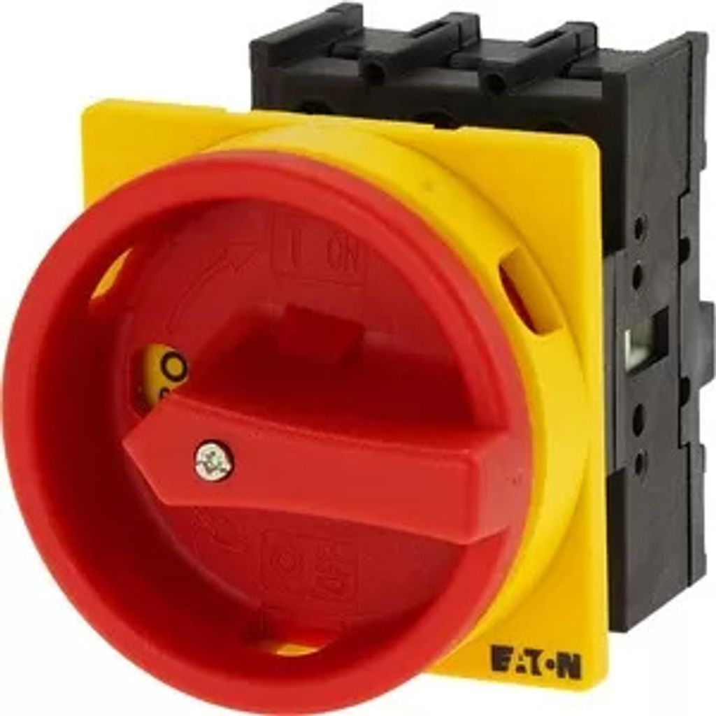 Eaton Hauptschalter, P1, 32 A, Einbau, 3-polig, NOT-AUS-Funktion, mit rotem Drehgriff und gelbem Sperrkranz 110198
