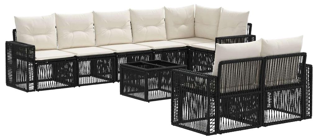 Gartensofa-set 9 pcs Schwarz und Cremeweiß Poly-Rattan