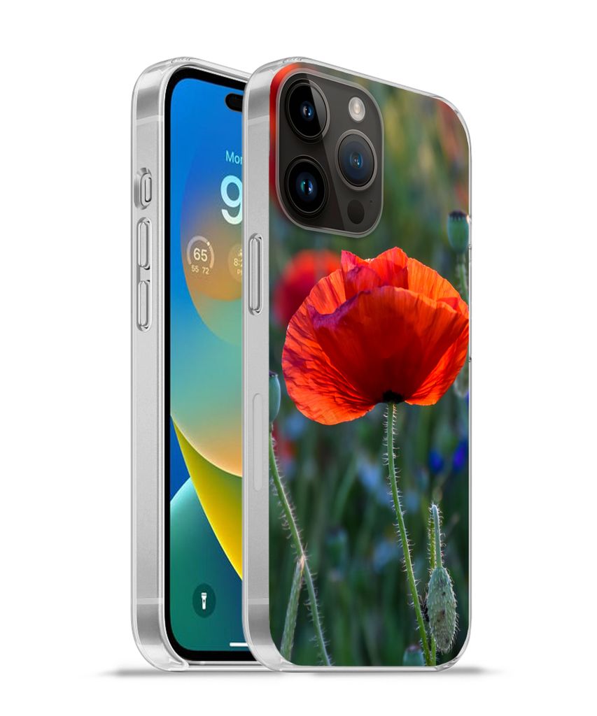 MuchoWow Handyhülle Schutzhülle Hülle für Apple iPhone 14 Pro Max Bunte Mohnblumen in den Niederlanden Silikon Softcase Handy Hülle - Hardcover