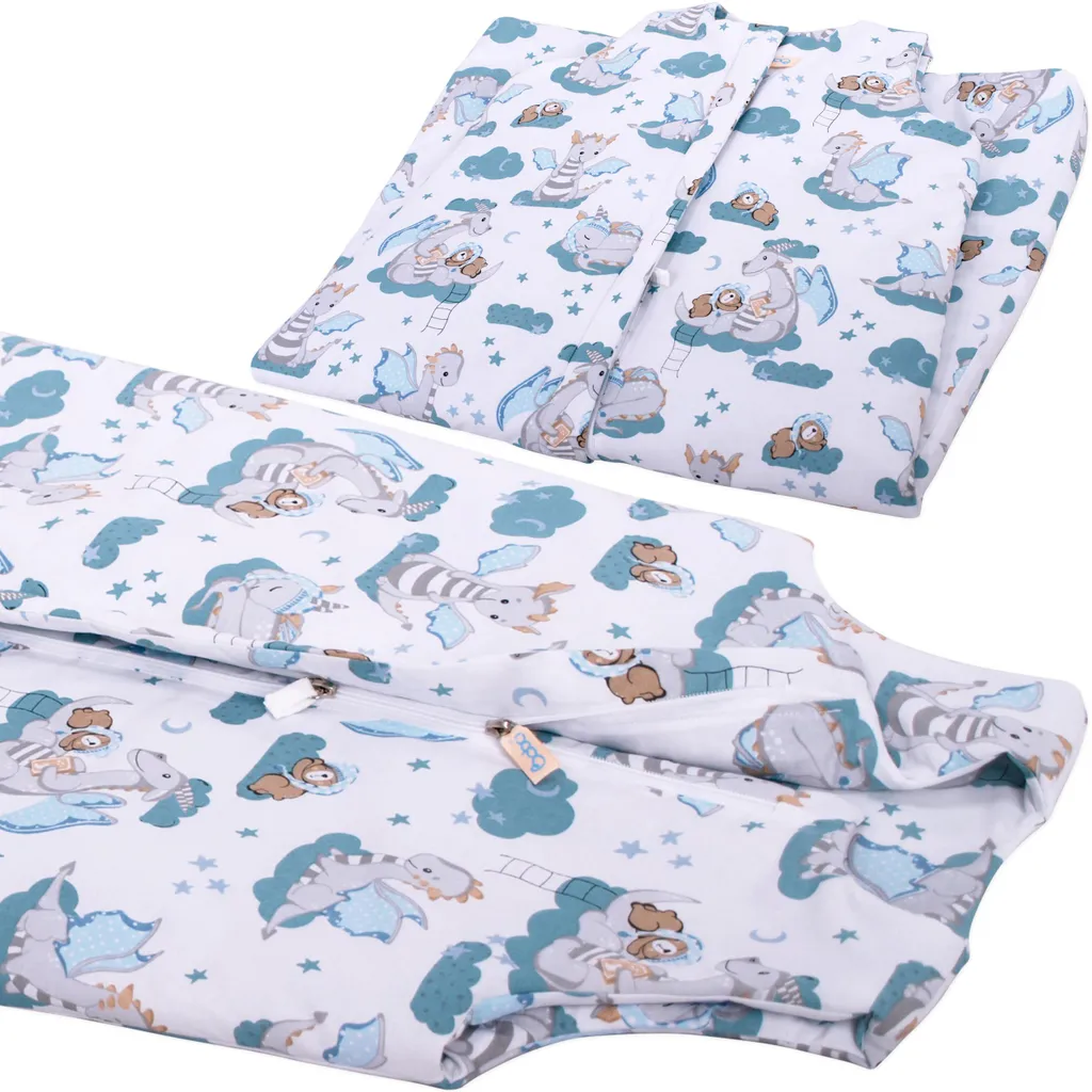 Sac de couchage BOBO pour enfant 4-7 ans en coton motif dragons blancs