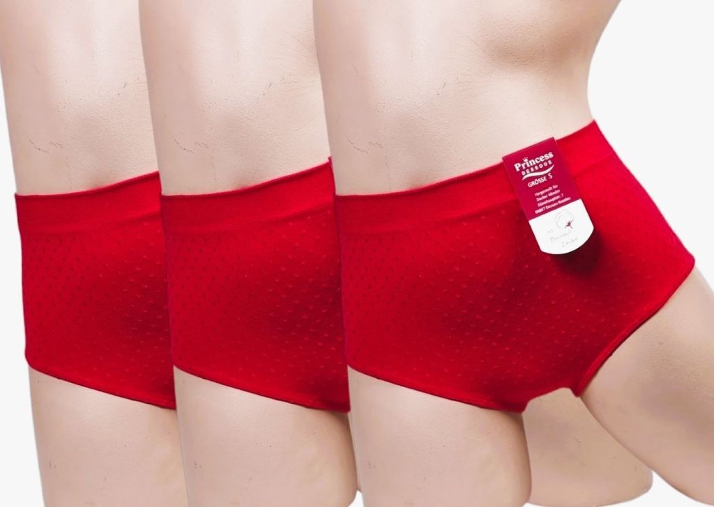 Dekker Taillenslip Damen Hüftslip Seamless 3er Pack ohne Nähte super elastisch (Packung, 3er - Pack) Satinpünktcken rot, Gr. M